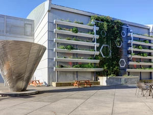 A photo of Hall E looking at the greenwall plaza