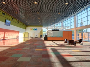 A photo of Hall E looking at the box office from the south side of lobby.