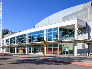 A photo of Hall E looking at the front of building.
